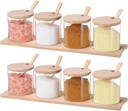 Zubebe 8 Pcs 10 oz Clear Glass Seasoning Jar with Wooden Lid and Spoon Adorable Sugar Condiment Jar Canisters Pot Set Bath Salt Sugar Storage Container Box for Home Cafe Kitchen