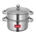 Lifelong 2-Tier Steamer/Momo/Modak Maker (Induction Compitable with Glass Lid & Riveted Handles) 20 cm Acier inoxydable Multi-Purpose Cuisson Steamer (LLMOM01) 2 Litre