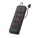 Portronics Power Plate 7 avec 6 ports USB + 8 prises de courant Smart Electric Universal Extension Board Multi Plug avec 2500W, 2Mtr Longueur du cordon, sortie USB 2.1A (noir)