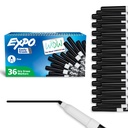 Marqueurs d'effacement à sec EXPO, Encre à faible odeur, Noir, Conseil fin, 36 Compte - Effacement facile, Idéal pour les classes, Maison, Bureau, Retour à l'école, Fournitures pour enseignants
