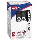 Avery Marks-A-Lot Regular Desk-Style Size Chisel Tip, 12 Black Permanent Markers sont parfaits pour les panneaux et les affiches (07888)