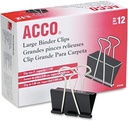 ACCO® Binder clips, grand, noir, 12/Box - grand - 1,06" Capacité de taille - réutilisable - 12 / Box - noir - acier trempé, plastique