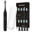 set de brosse à dents électrique kingheroes, livré avec 8 têtes de pinceau et étui de voyage,4 modes avec 2 minutes construit en minuterie intelligente, une charge pour 60 jours, moteur 42000 VPM (noir)