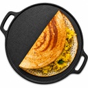 DOCAT Cast Iron Dosa Tawa 30 cm.Tawa en fer pré-saisonné pour Dosa, Roti, Chapati & Paratha. 8 mm de poids lourds, gaz, induction, électrique et OTG Friendly.