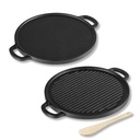 Fer coulé à vie 2-en-1 Dosa Tawa & Grill avec Spatule en bois (30cm) ► Tawa / Pan double-sided pour Roti, Dosa, Chapati, Fish & Steak ► Naturellement antiadhésif, gaz et induction Cuisson réversible