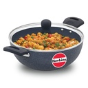 Hawkins Céramique antiadhésif 3.5 Litre Kadhai profond, poêlon à friture à induction avec lard en verre, Granite Kadai (ICK35G)