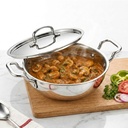 SOLARA Triple en acier inoxydable Kadai avec limon SS 28 cm, Tri Ply SS Kadhai, Cuisinière de base à induction du fond lourd, Pot de cuisson en acier inoxydable pour friture, sautage, Curry