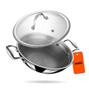 Stahl Artisan Hybrid 5.1 L, 30cm Triple Non Stick Kadhai avec couvercle, Acier inoxydable Kadai pour la cuisine, Triply Kadhai Metal Spatula Friendly, Induction & Gaz Poêle Compatible