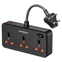 Ambrane 7-en-1 Extension Board, 2 USB, 2 Type C, 3 Prises AC 2500W, Parfait pour les espaces compacts, Chargez 7 appareils à partir de 1 prise, Conception de câble suspendu, Fonctionne avec tous les appareils (Smartstrip 5, Noir)