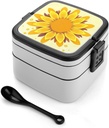 Bento Lunch Box for Women Lunch Containers for Adults Sunflower Beauty Double Layered Lunchbox Large Capacity Bento Box with Cutlery for Work Picnic Camping Travel
