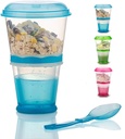 Cereal On the Go Cups Travel-To-Go-Food-Containers Storage with Spoon Breakfast Drink-Cups-Portable (Blue)