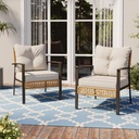LAUSAINT HOME Outdoor Rattan Bistro Set, Patio Furniture Wicker Chairs Set of 2 with Deep Seating and Thick Cushions, Oversize Conversation Set for Garden, Balcony and Backyard (Beige)