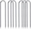 Rebar-Stakes-12-Inch-Galvanized, U Hook Trampoline Stakes 6 Pack Ground Anchors Tent Stakes Heavy Duty for Plants Anti-Rust Landscape Fabric Stakes Artificial Turf