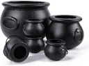 DIYDEC 6 in 1(8.5", 5.5", 4pcs 2.8") Package Halloween Large Cauldron, Black Plastic Witch Cauldron Kettle Halloween Pot Candy Holder for Halloween & St. Patrick’s Day Party Party Favors Decor