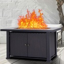 44 Inch Propane Fire Pit 50000 BTU Outdoor Fire Pit Table with Lid, Double Doors, Glass Crystal Stone, Waterproof Rain Cover, Gas Fire Pits for Outside Patio Garden Backyard Deck