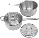 Stainless Steel Deep Fryer Set Cookware, Deep Fryer Pot with Basket, 3 IN 1 Multifunctional Cooking Pots- Steam, Fry and Boil, Boiler Fryer Steamer Set Compatible with All Stoves