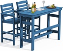 SERWALL Outdoor Bar Table and Chairs Set, Adirondack Bar Chairs Set of 2 and Bar Height Table, All Weather HDPE Outdoor Patio Bar Set, Outdoor Furniture for Outside, Poolside, Backyard, Garden, Blue