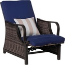 Outsunny Outdoor Recliner Chair with Cushion, Rust-Resistant Aluminum Frames PE Wicker Patio Lounge Chaise Chair with Adjustable Reclining Backrest and Footrest, Pillow, Dark Blue